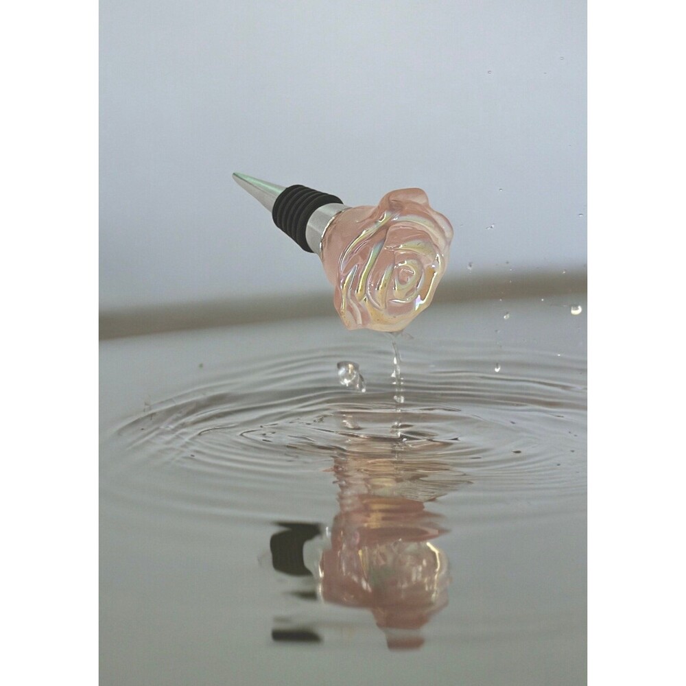 Iridescent Pink Rose Shaped Wine Bottle Stopper